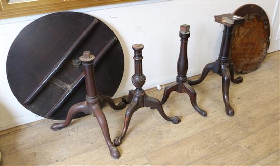 Four 18th / 19th century tea table bases and four tops